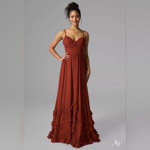NWT Rust Terracota Ruffle-Hem Maxi Dress with Spaghetti Straps